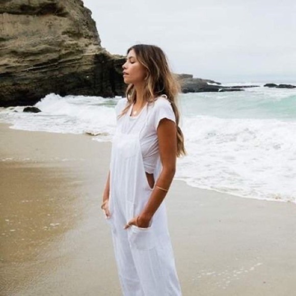 9seed Latigo Cropped White Linen Overalls Onesie Jumpsuit - Picture 3 of 4